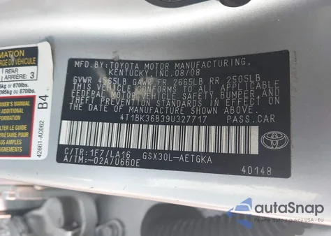 2009 Toyota Avalon Xls из США, поврежденный, VIN 4T1BK36B39U327717